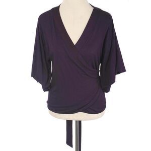 WILSTER Deep Purple Bubble Sleeve Tie Waist Wrap Top Women's Size M